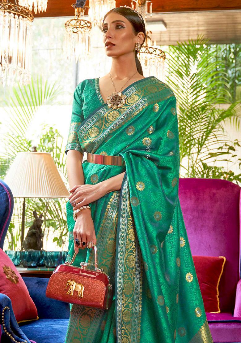 Green Solid Silk Saree