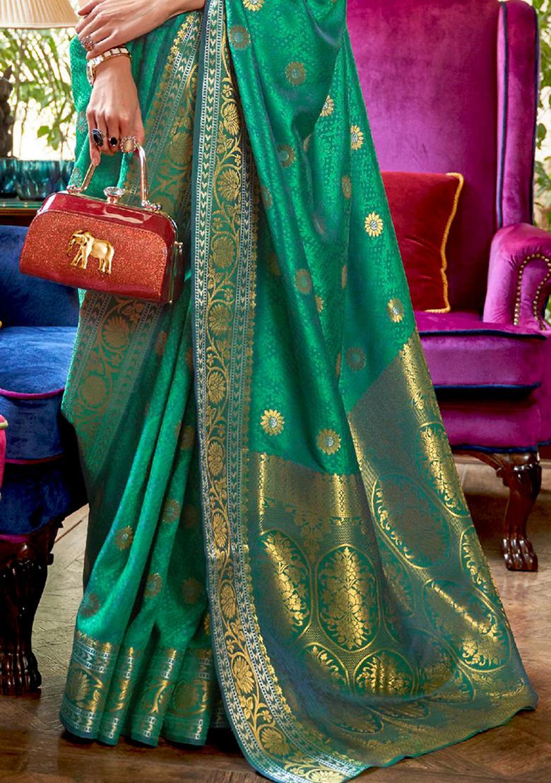 Green Solid Silk Saree