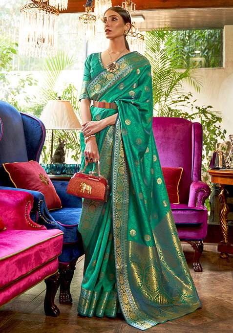 Green Solid Silk Saree for Diwali | Wedding & Festive Wear