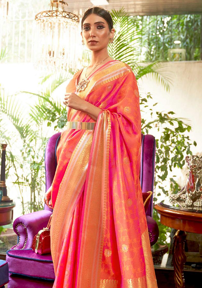 Peach Solid Silk Saree