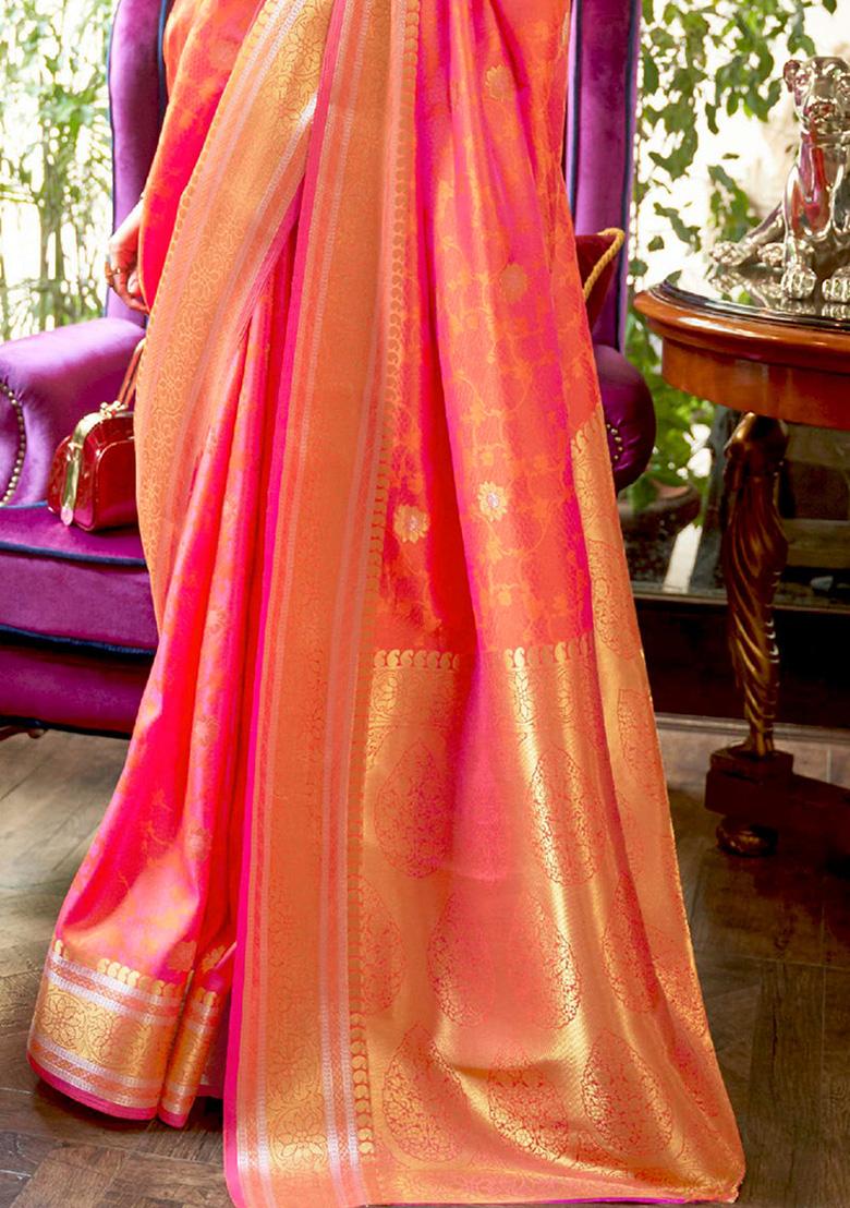 Peach Solid Silk Saree