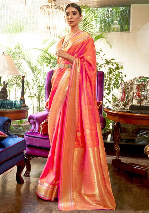 Peach Solid Silk Saree