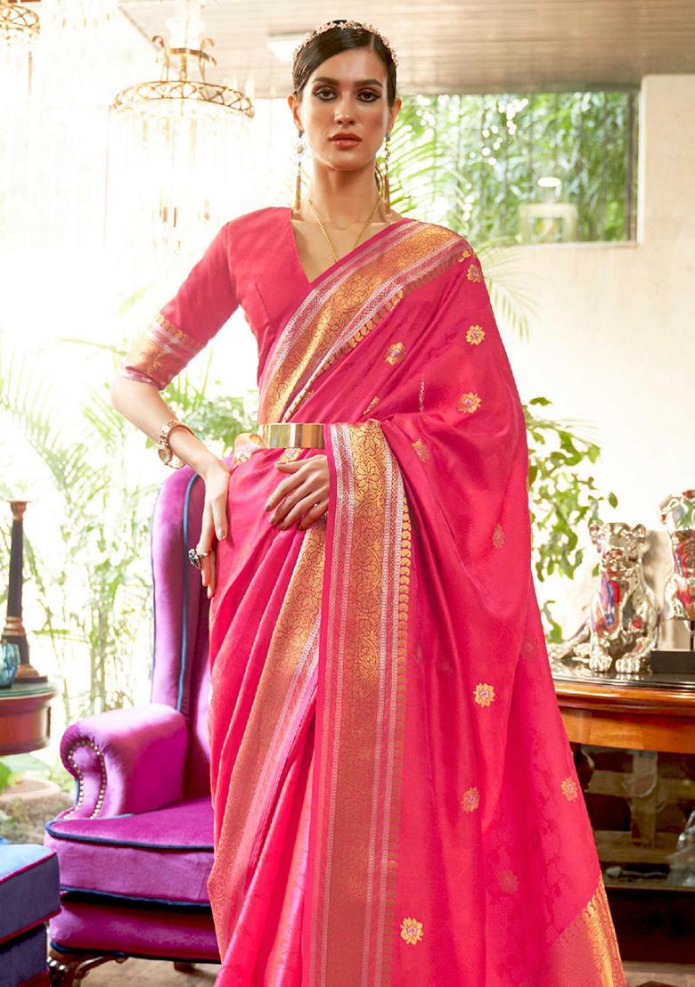 Pink Solid Silk Saree