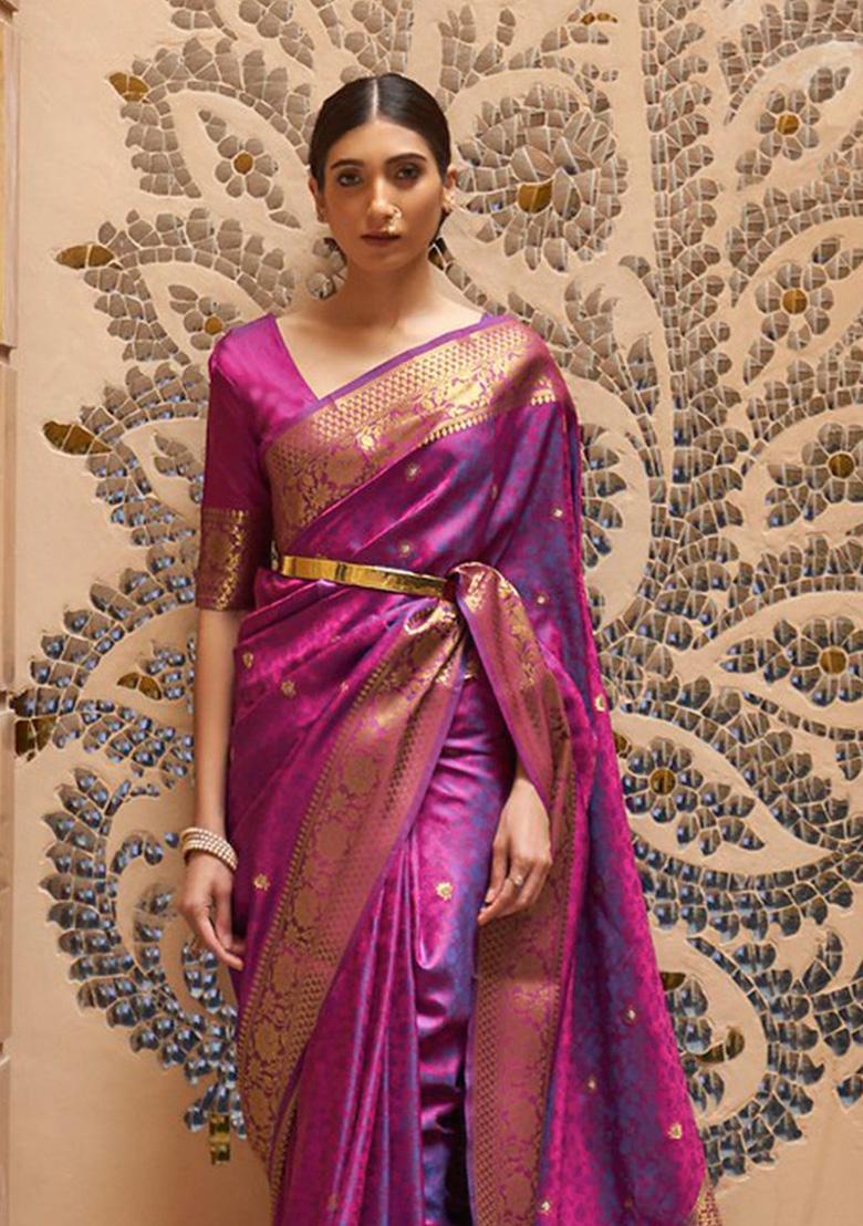 Purple Solid Silk Saree