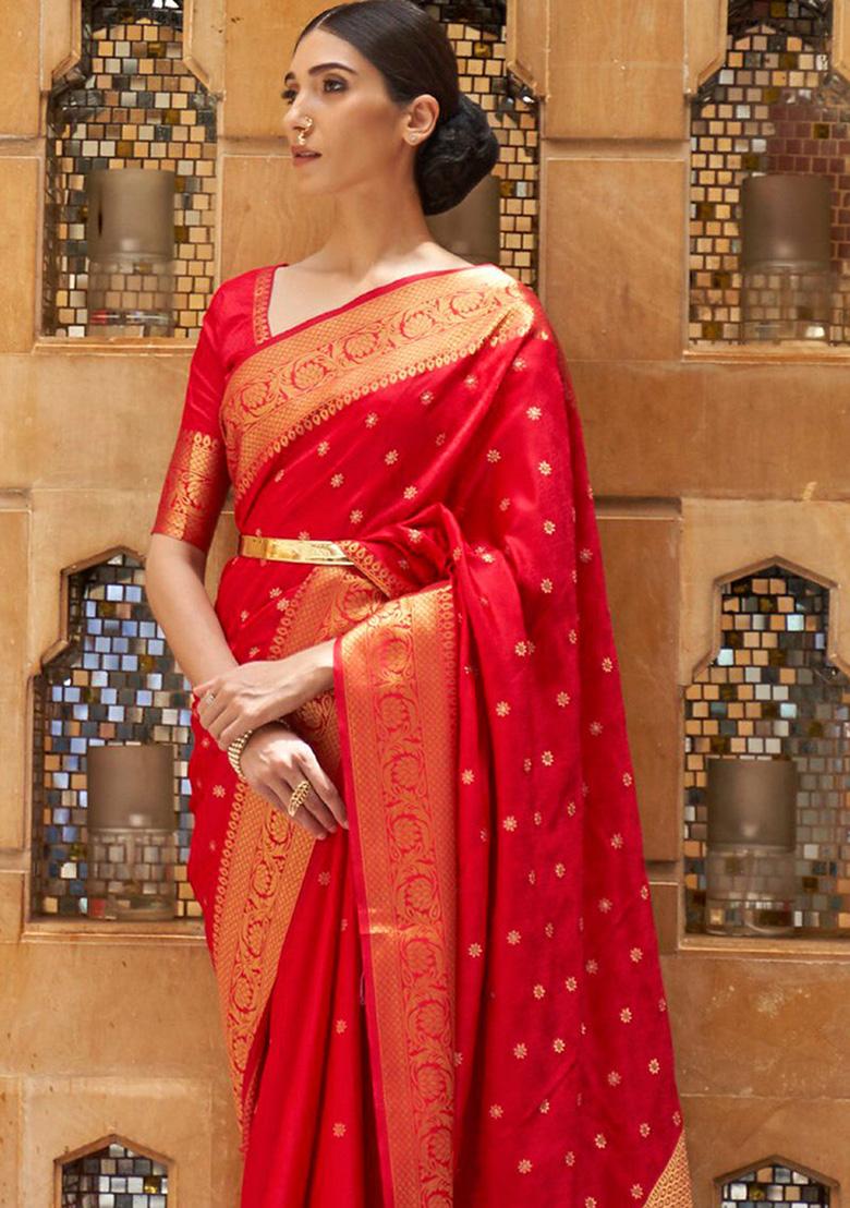Red Solid Silk Saree