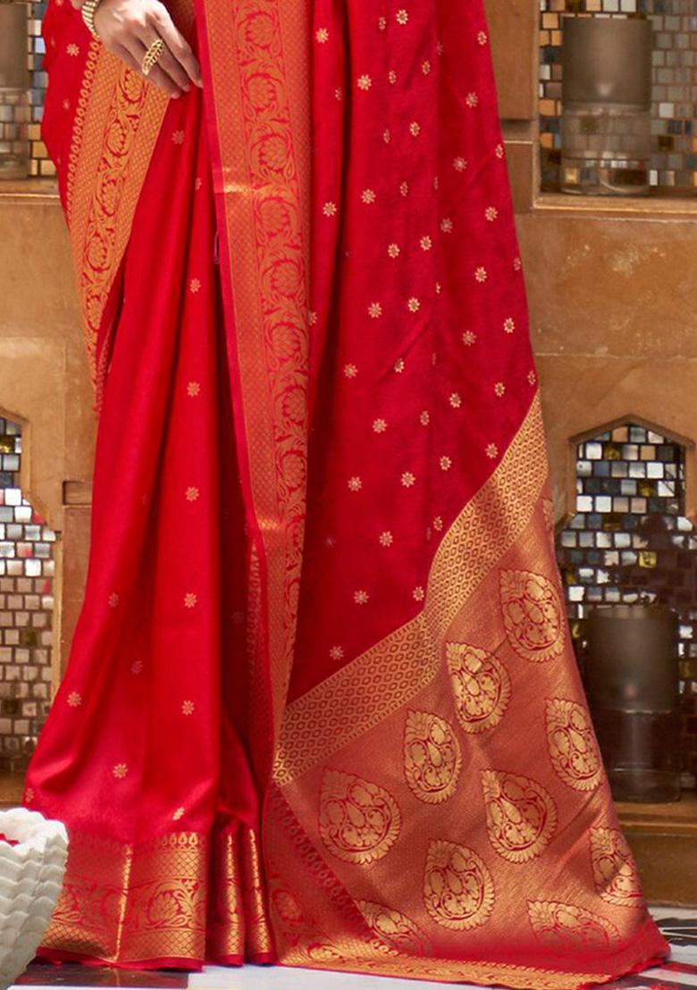 Red Solid Silk Saree