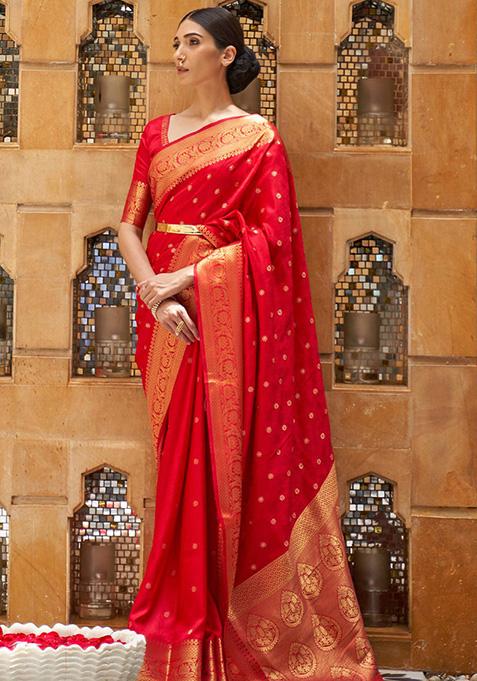 Red Solid Silk Saree