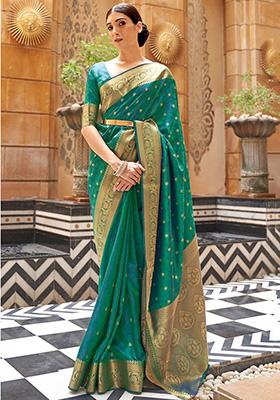 Green Solid Silk Saree