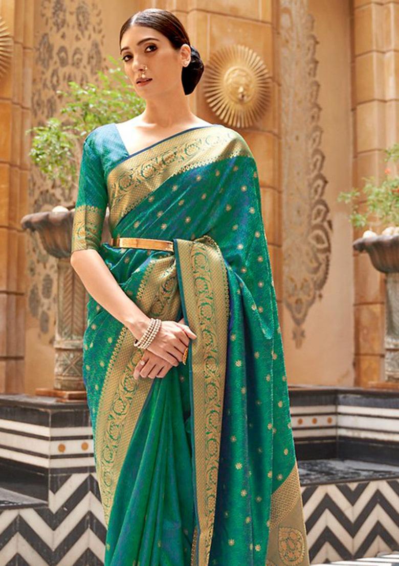 Green Solid Silk Saree
