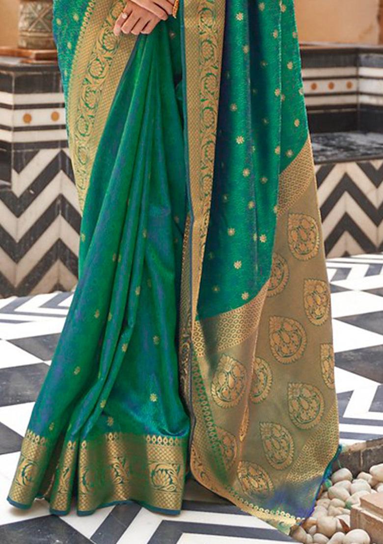 Green Solid Silk Saree