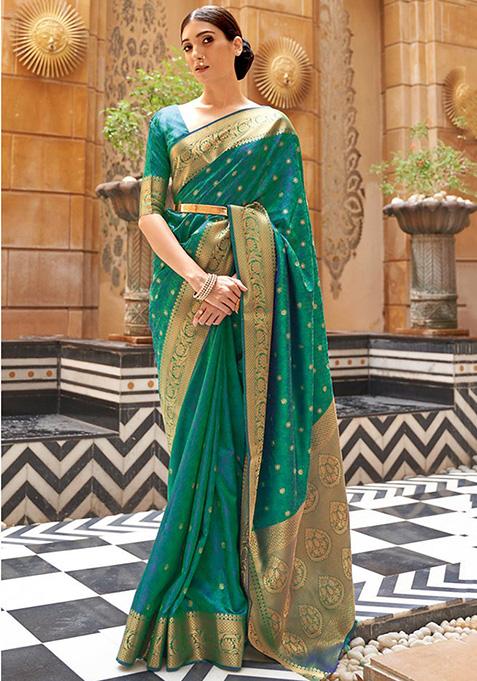 Green Solid Silk Saree