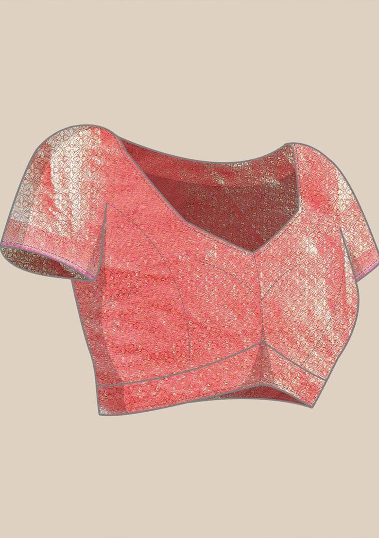 Pink Organza Poly Blend Sarees