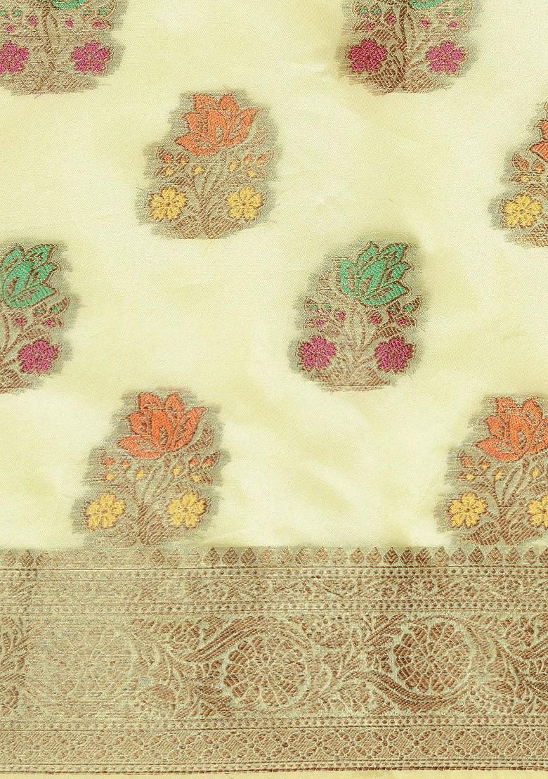 Green Organza Poly Blend Sarees