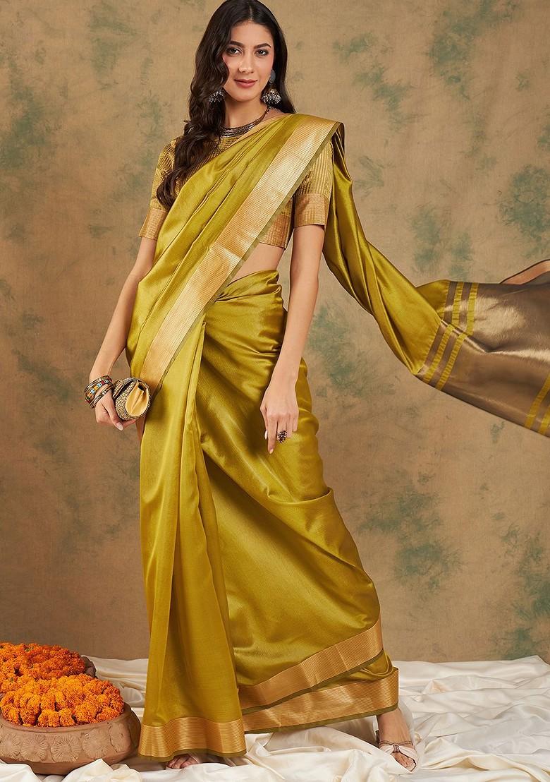 Green Organza Poly Blend Sarees