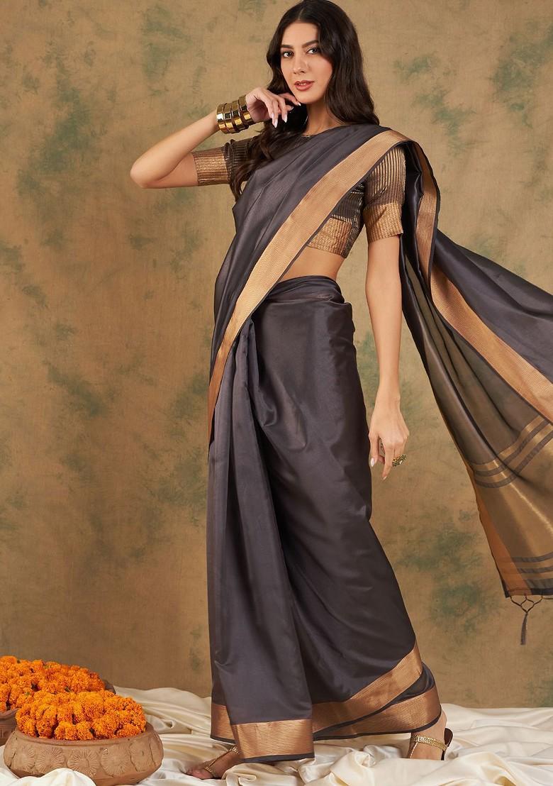 Blue Organza Poly Blend Sarees