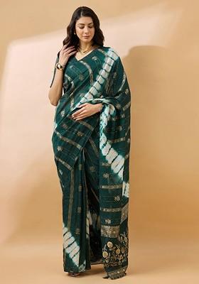 Green Embroidered Poly Blend Sarees