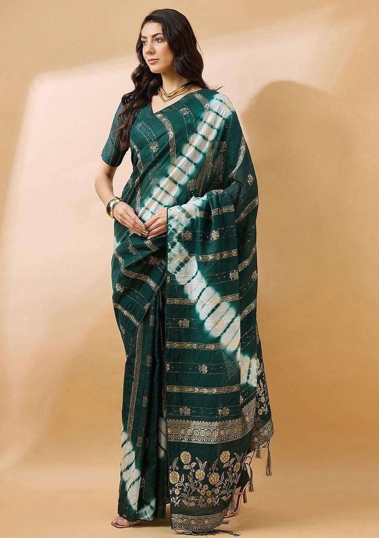 Green Embroidered Poly Blend Sarees