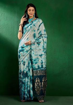 Green Embroidered Poly Blend Sarees
