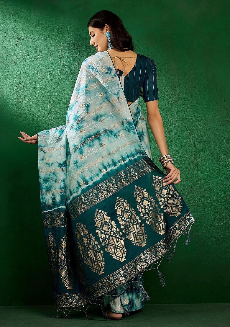 Green Embroidered Poly Blend Sarees