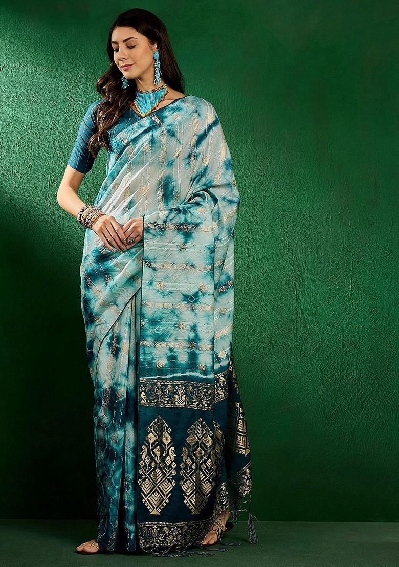 Green Embroidered Poly Blend Sarees