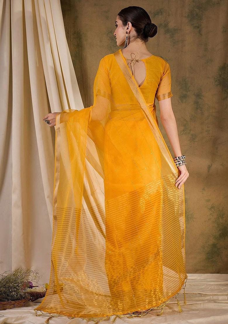 Yellow Organza Poly Blend Sarees