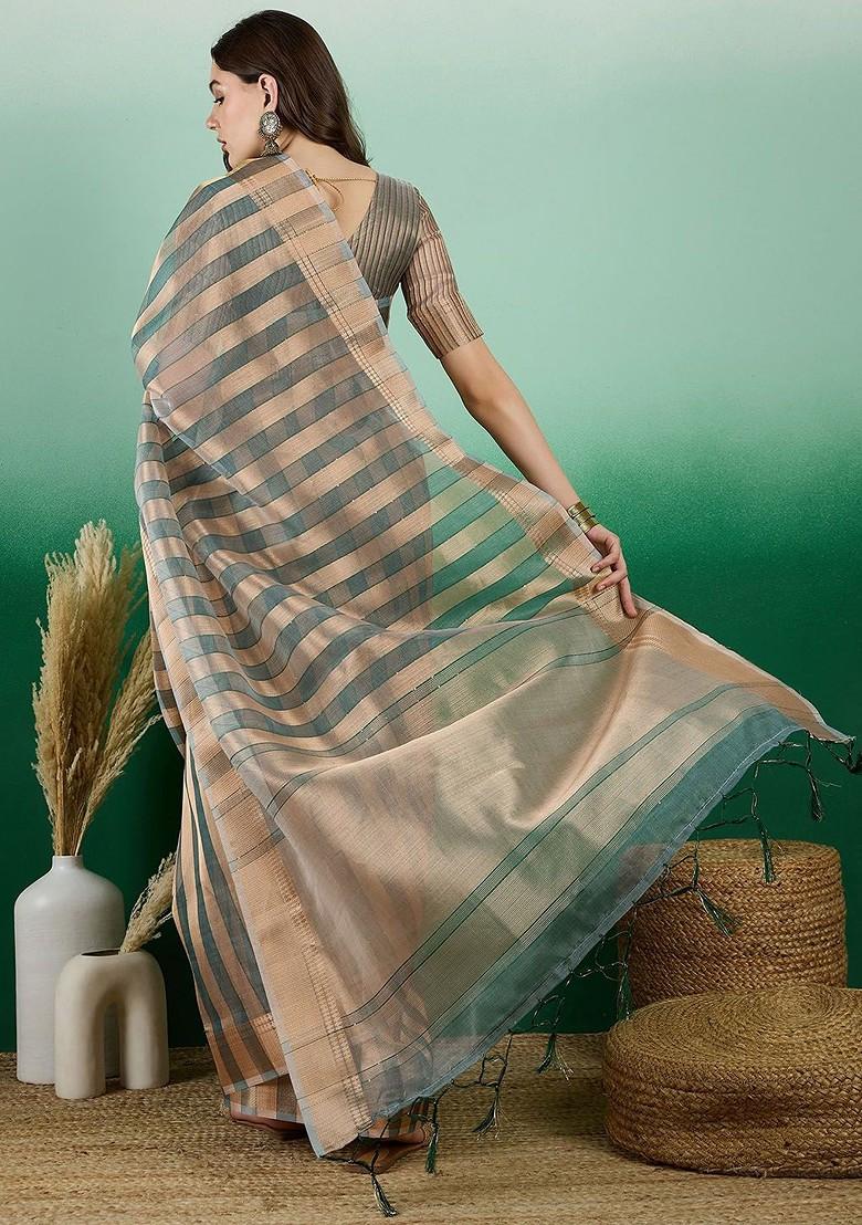 Green Organza Poly Blend Sarees