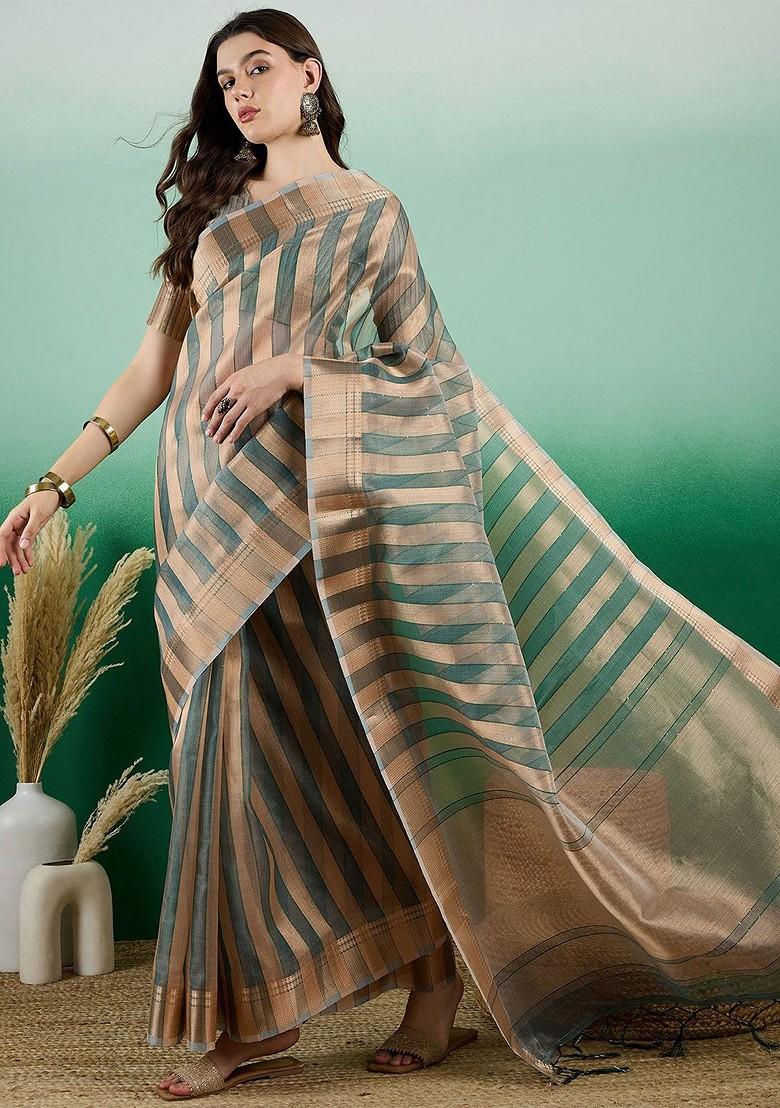 Green Organza Poly Blend Sarees
