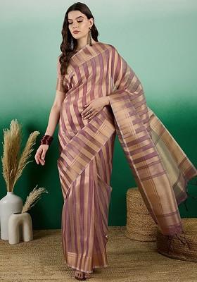 Orange Organza Poly Blend Sarees