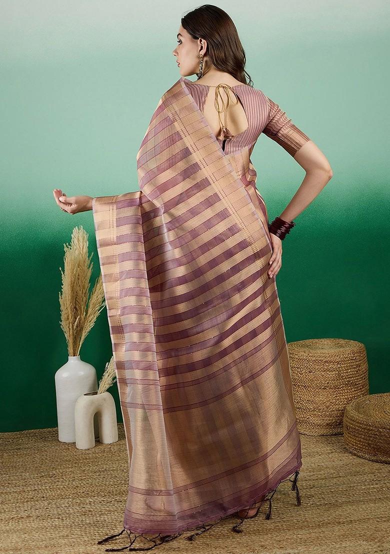 Orange Organza Poly Blend Sarees