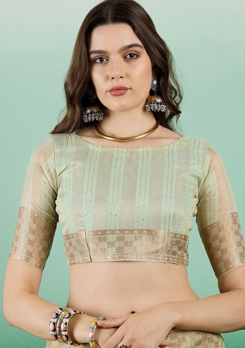 Green Organza Poly Blend Sarees