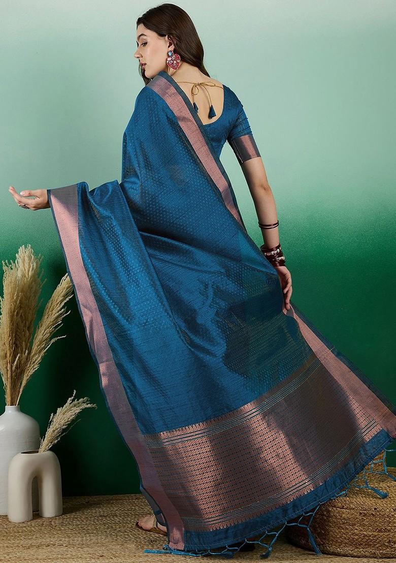 Green Organza Poly Blend Sarees