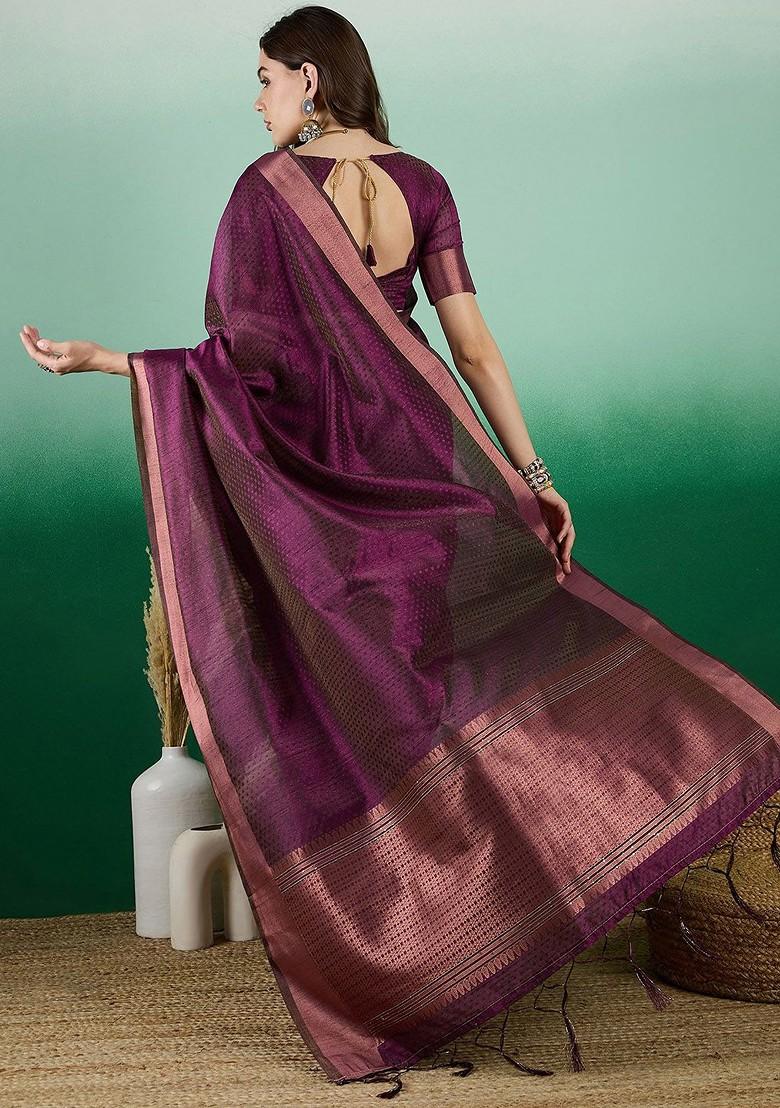 Purple Organza Poly Blend Sarees