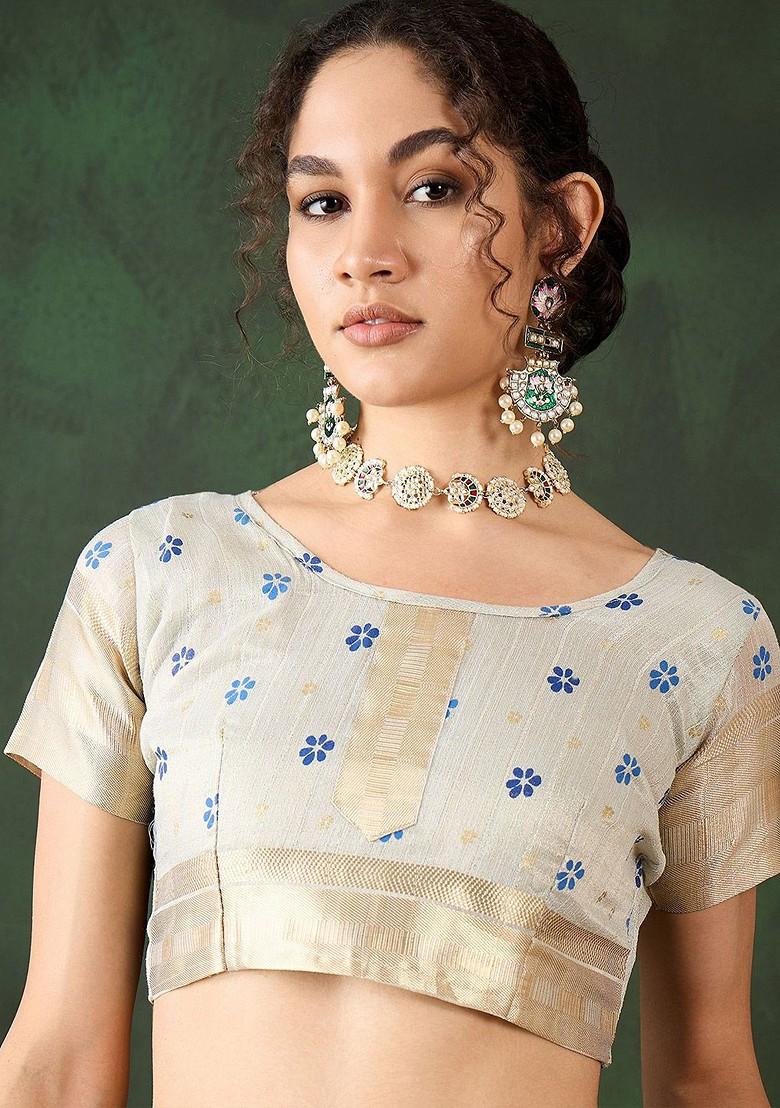 Blue Organza Poly Blend Sarees