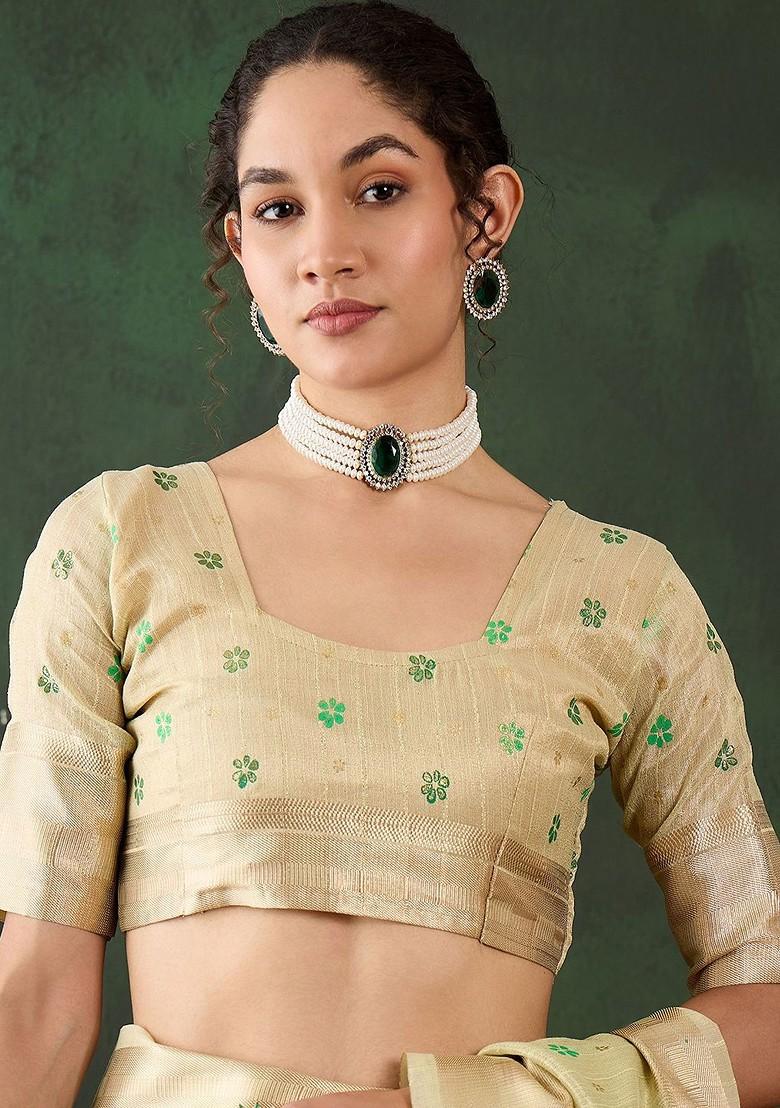 Green Organza Poly Blend Sarees