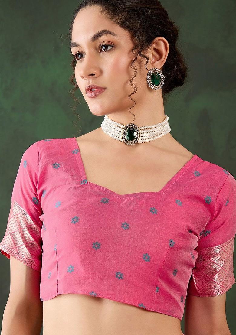 Pink Embroidered Poly Blend Sarees