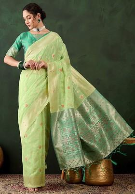 Green Embroidered Poly Blend Sarees
