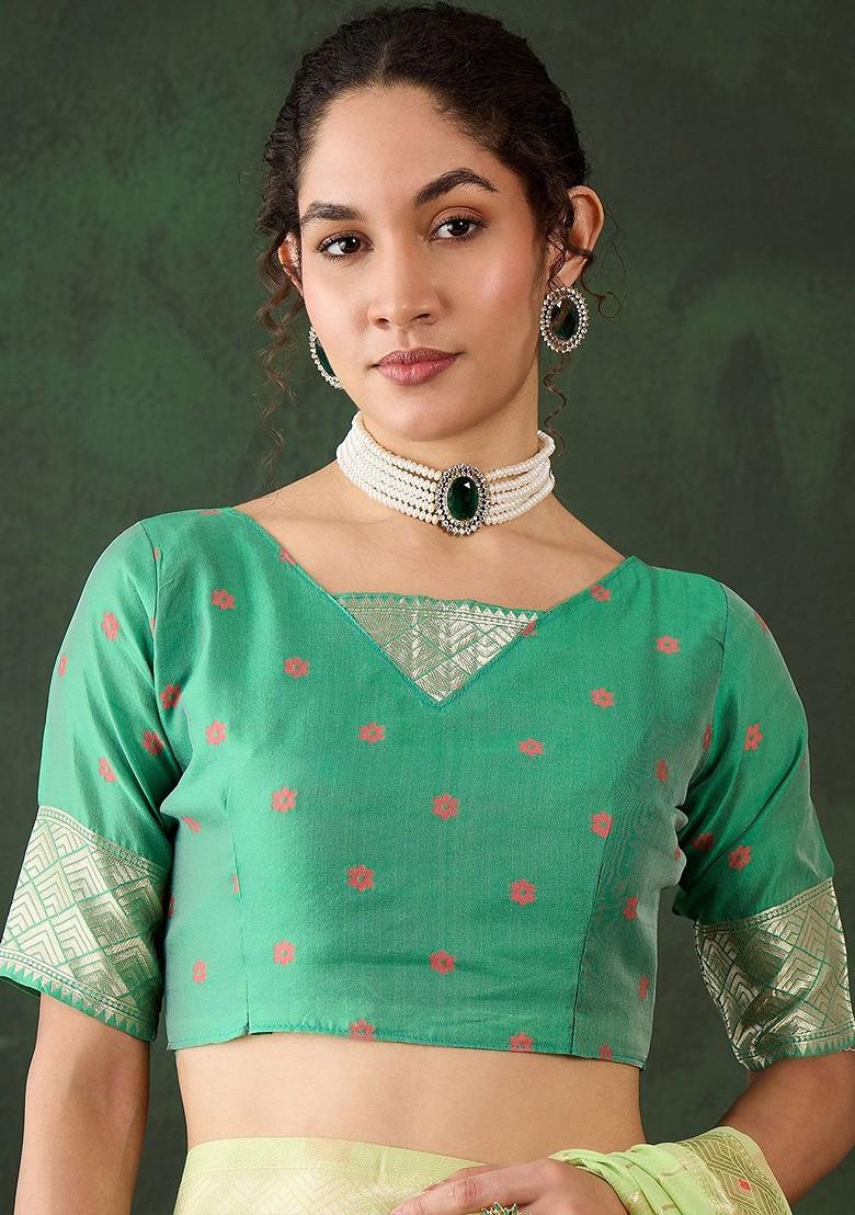 Green Embroidered Poly Blend Sarees