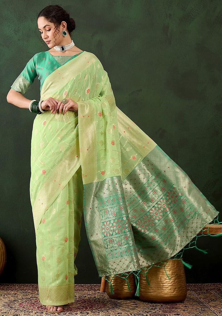 Green Embroidered Poly Blend Sarees