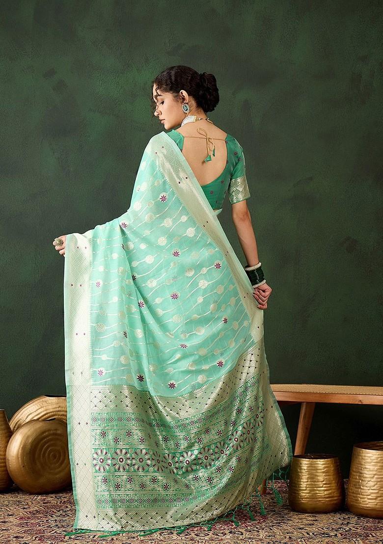Green Embroidered Poly Blend Sarees