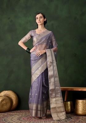 Purple Organza Poly Blend Sarees