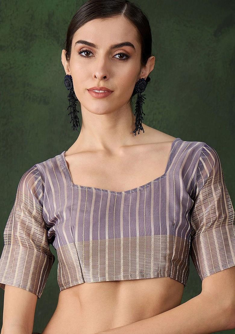 Purple Organza Poly Blend Sarees