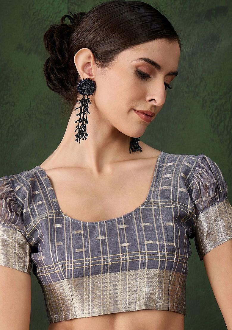 Grey Organza Poly Blend Sarees