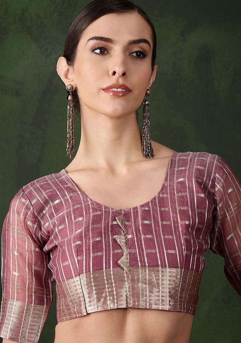 Pink Organza Poly Blend Sarees