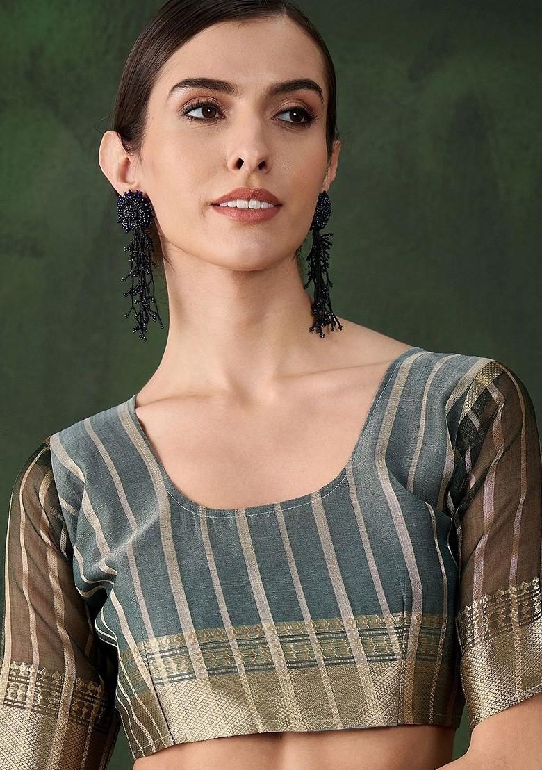 Green Organza Poly Blend Sarees