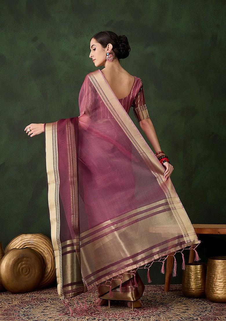 Purple Organza Poly Blend Sarees