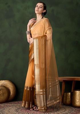 Yellow Organza Poly Blend Sarees