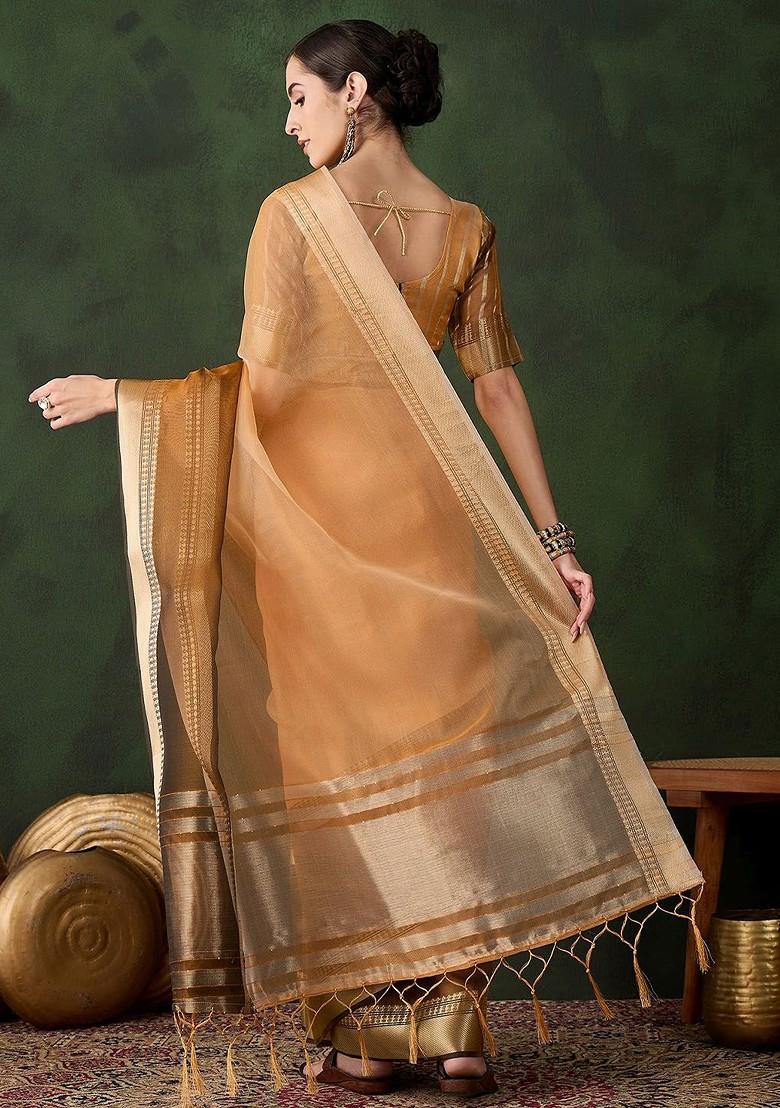 Yellow Organza Poly Blend Sarees