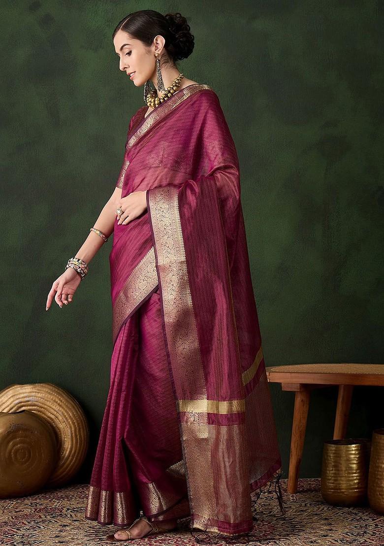 Pink Organza Poly Blend Sarees