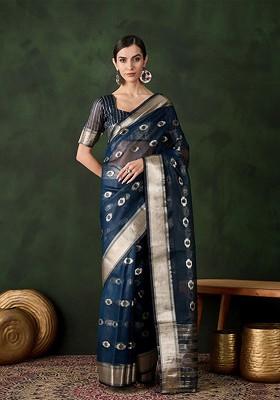 Green Organza Poly Blend Sarees
