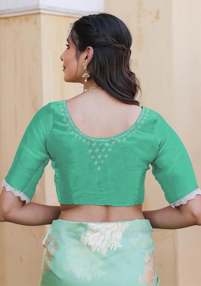 Green Organza Poly Blend Sarees